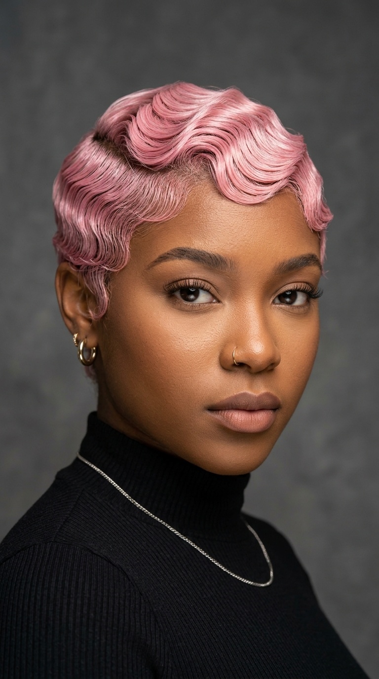Pastel Pink Finger Wave Pixie