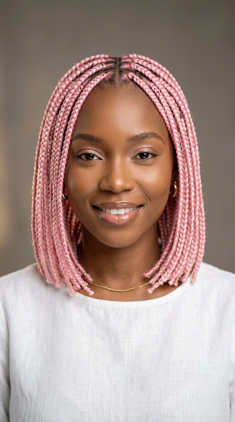 Pastel Pink Short Braids