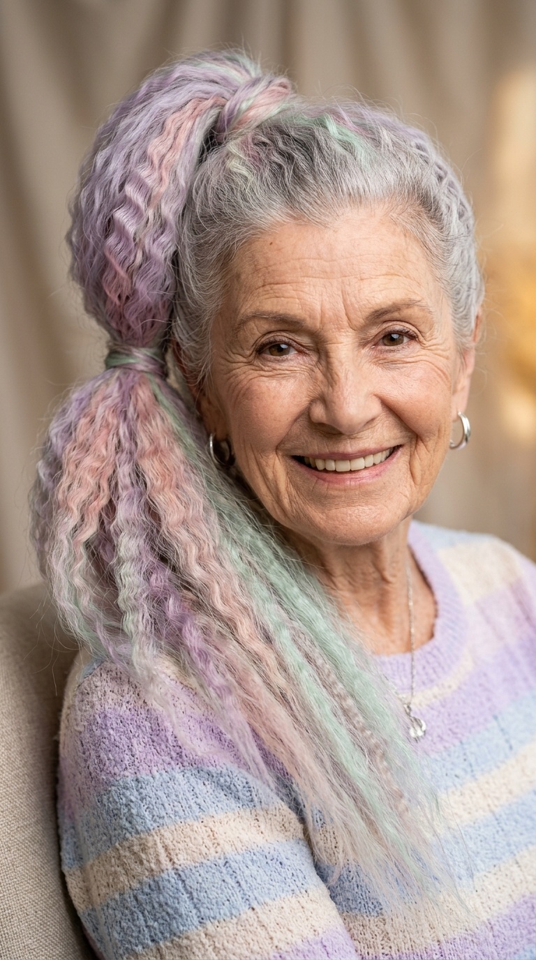 Pastel-Toned Crimped Side Pony