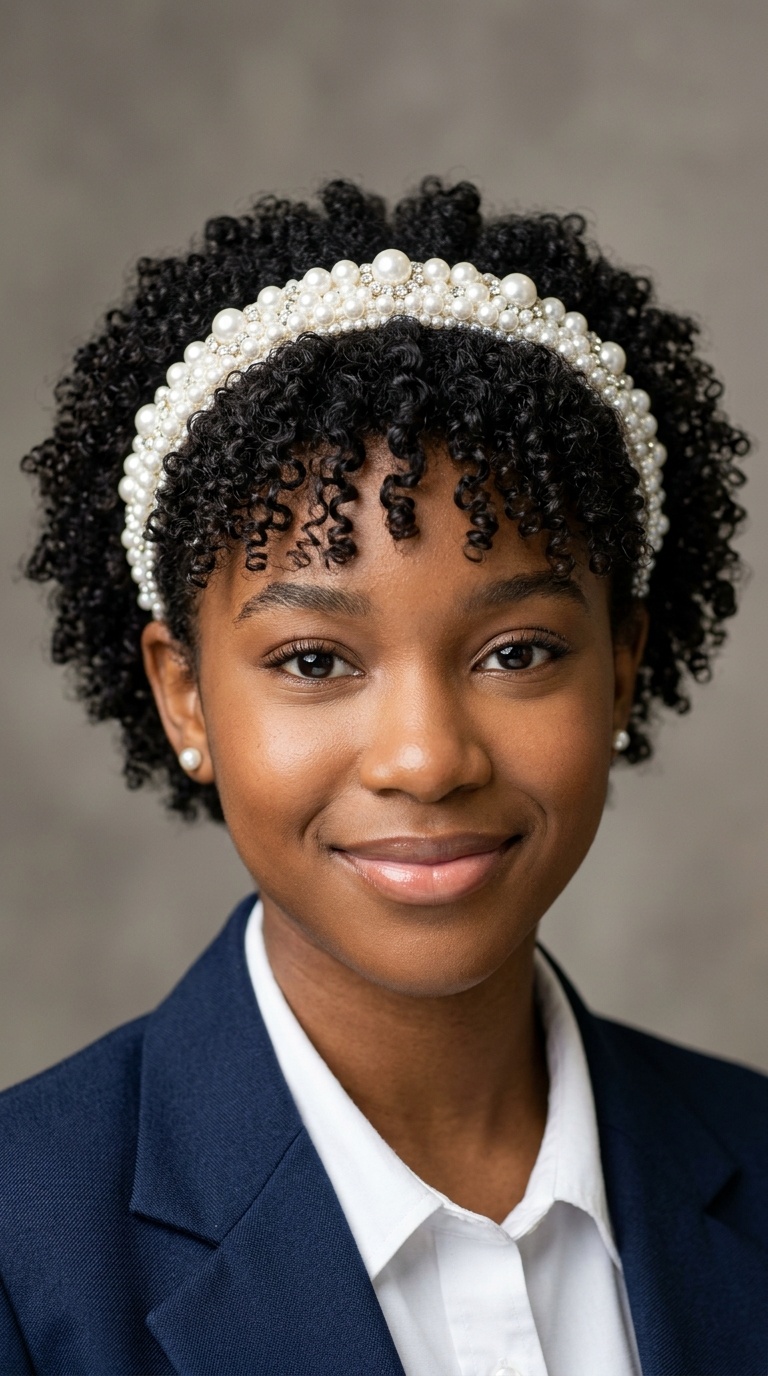 Pearl-Encrusted Band with Tapered Curls