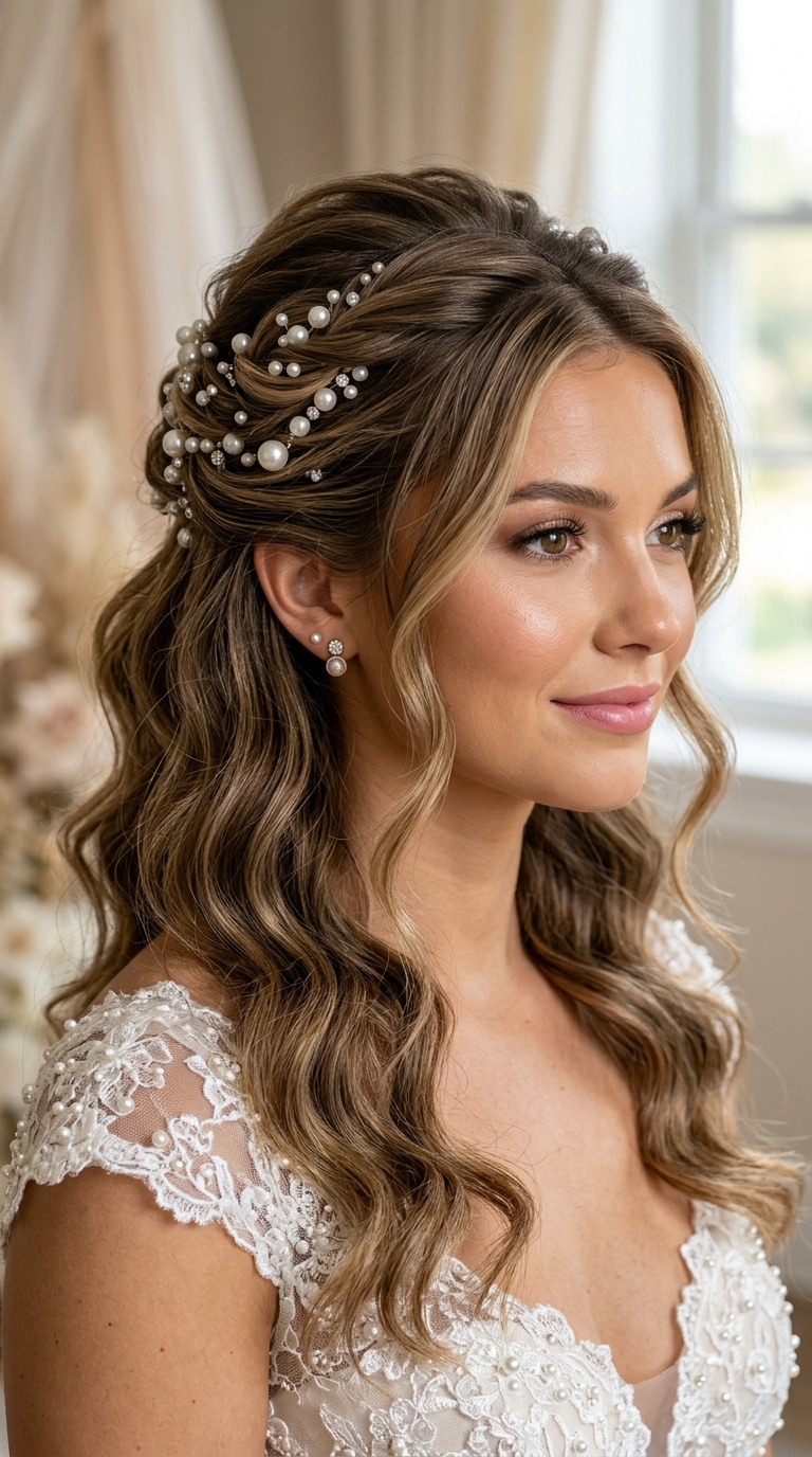Pearl-Encrusted Half-Up Hair