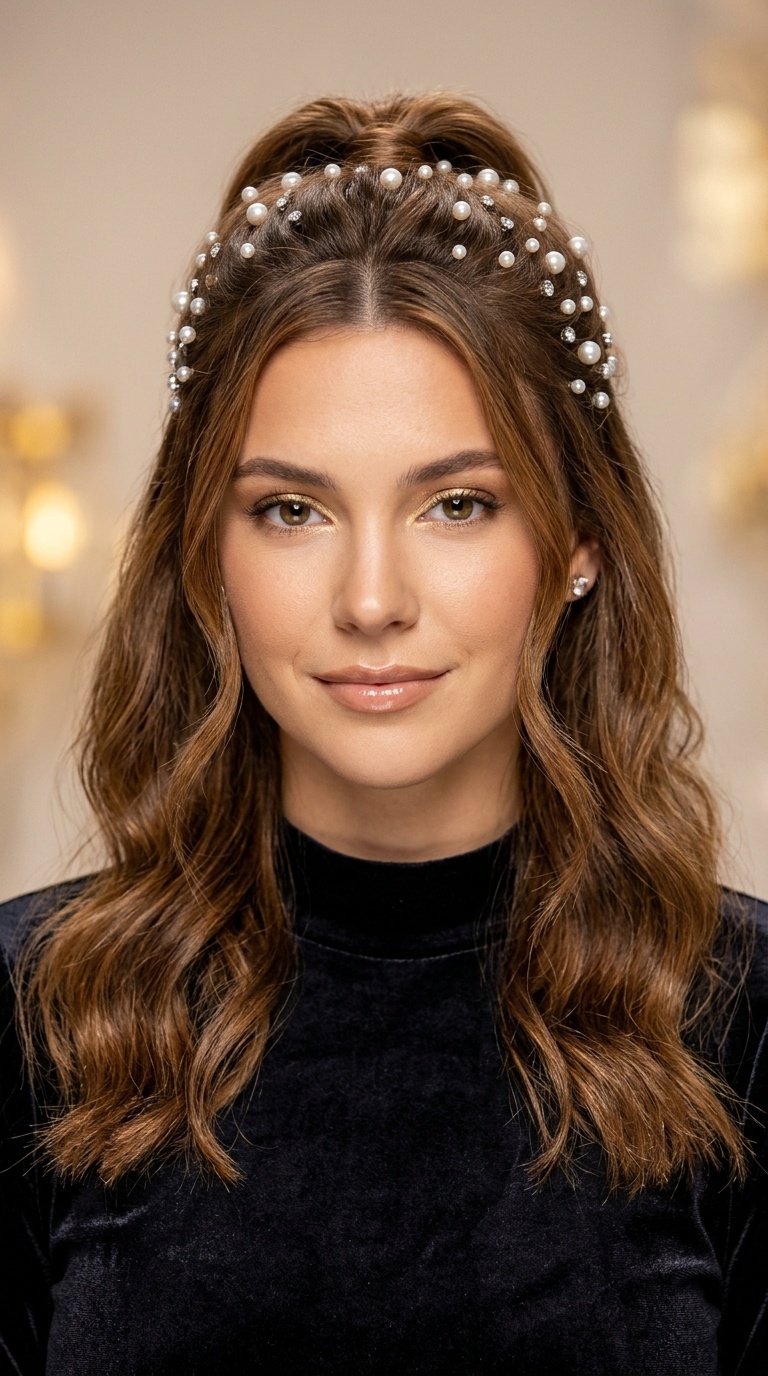 Pearl-Encrusted Half-Up Style