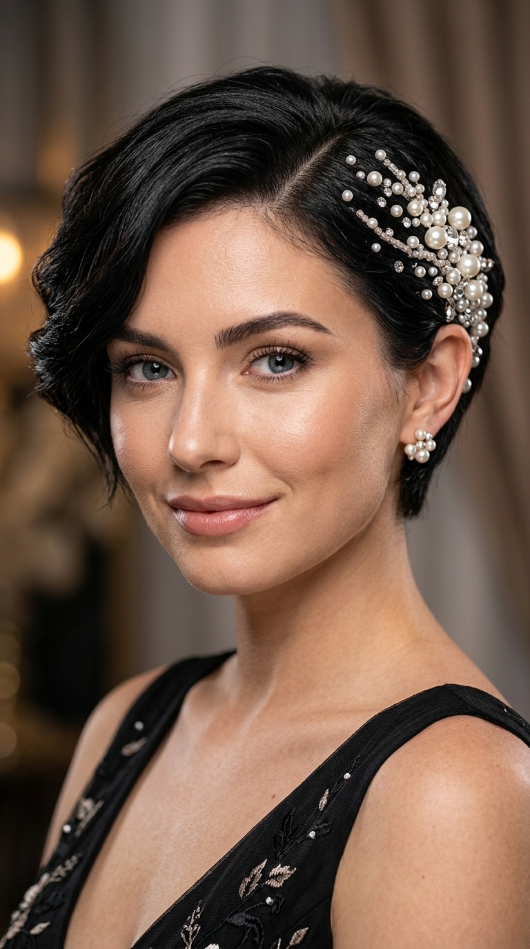 Pearl-Encrusted Side Sweep