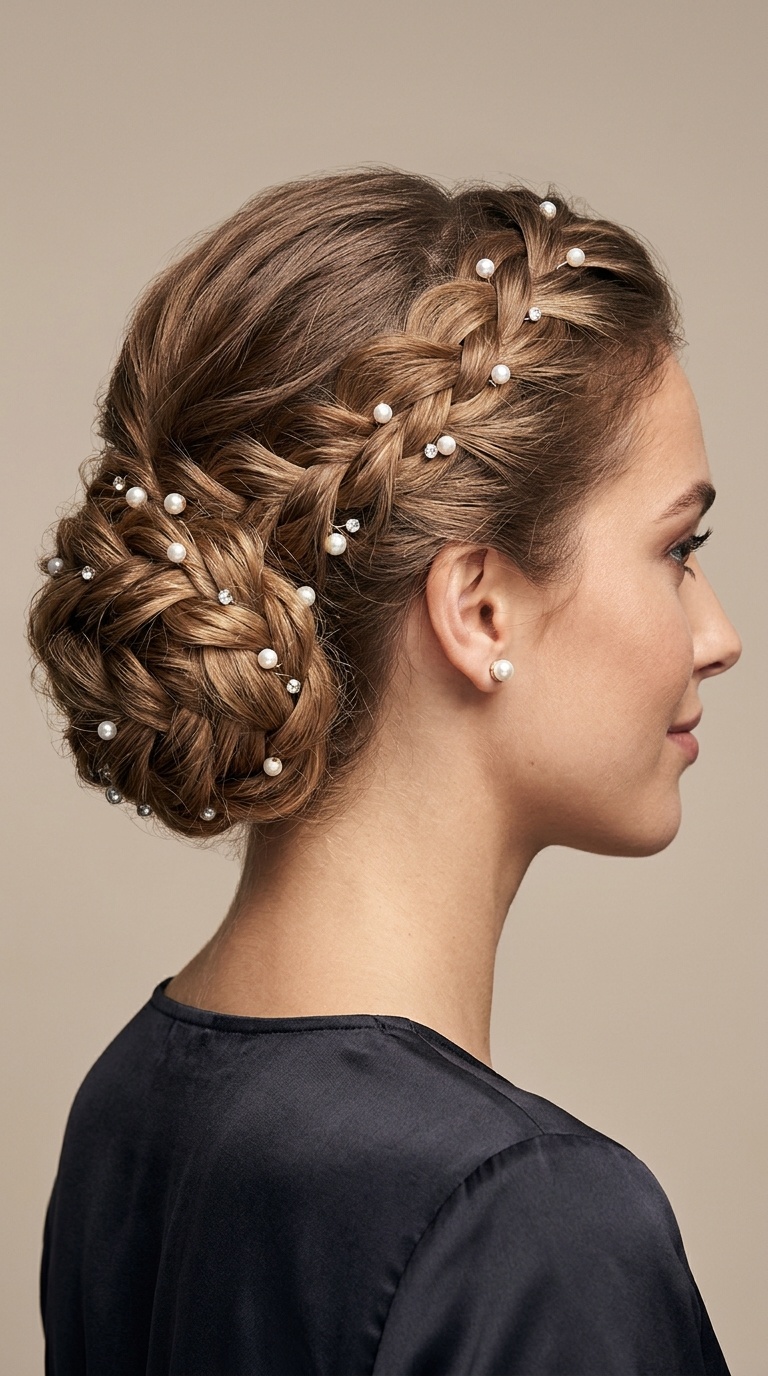Pearl-Inlaid Rope Braid Chignon