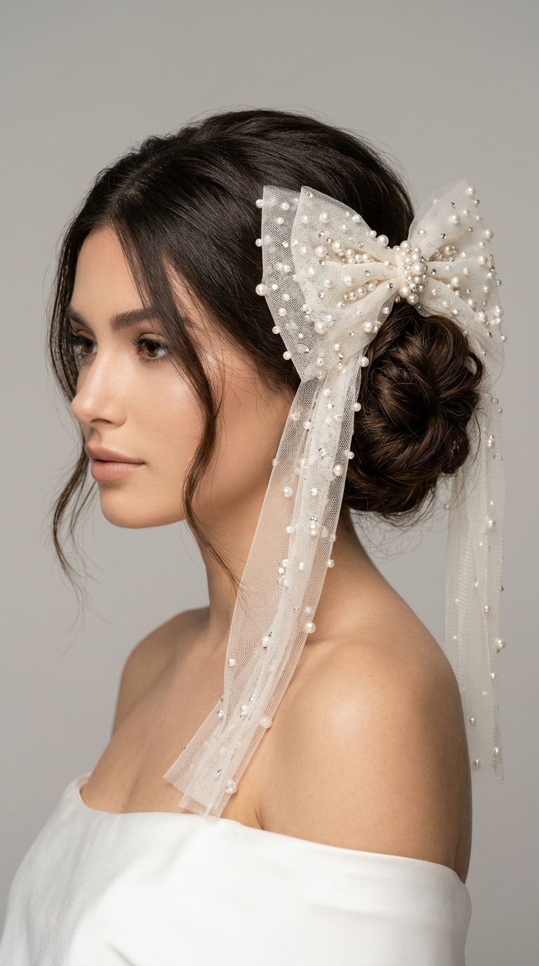 Pearled Tulle Bridal Bow