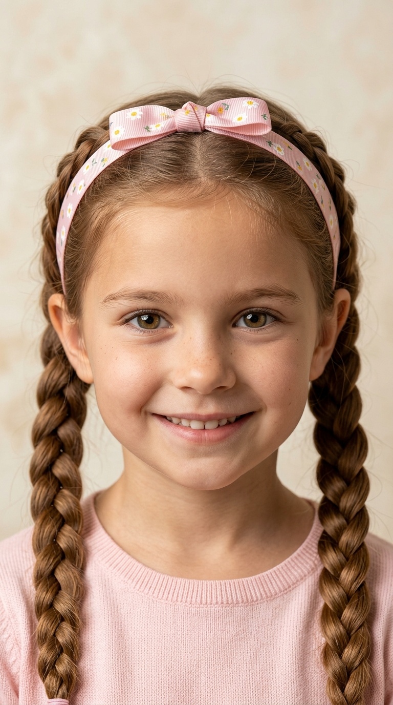 Pigtail Braids with a Ribbon Band
