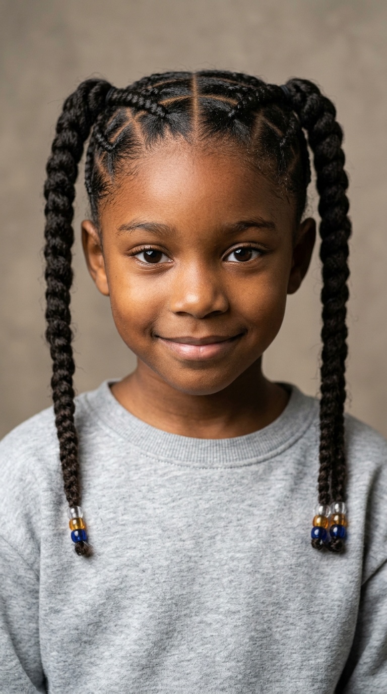 Pigtail Braids with Checkerboard Parts