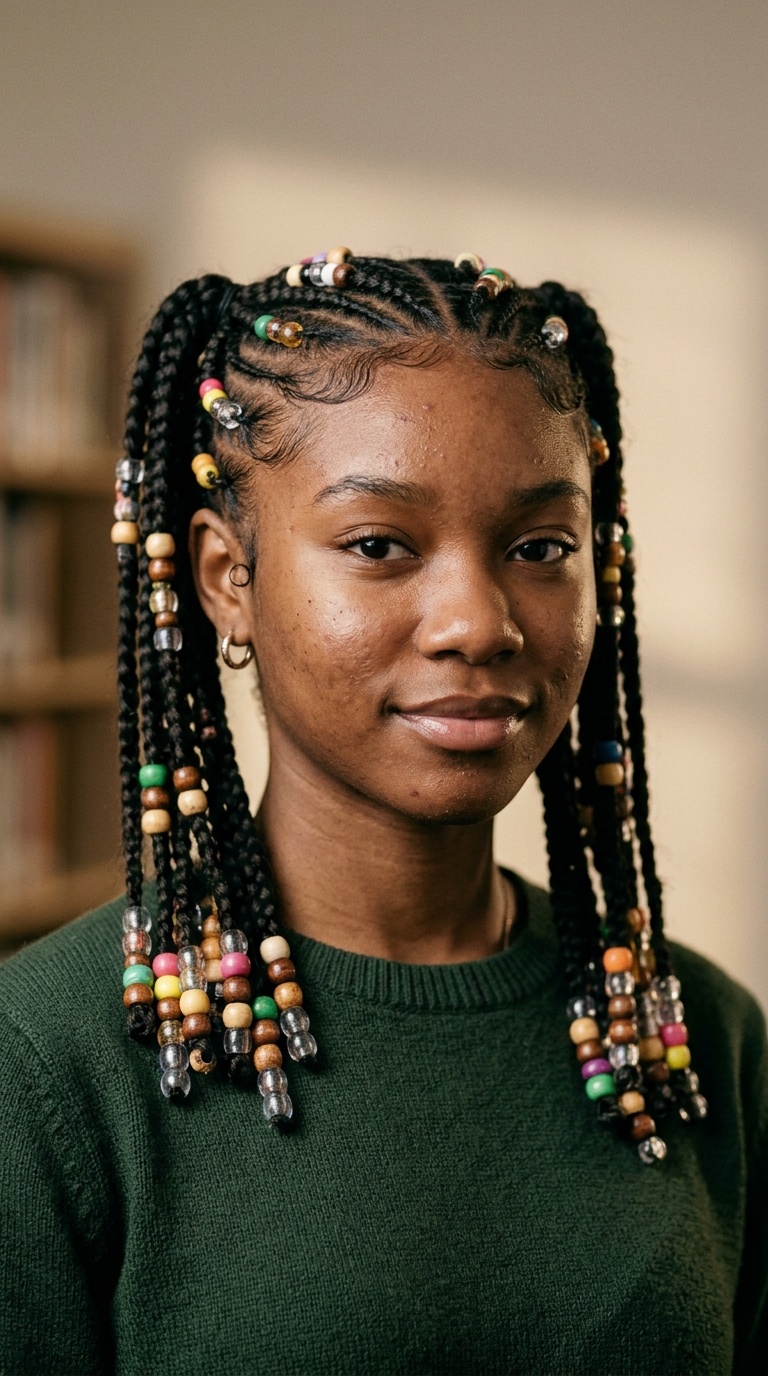 Pigtail Cornrows with Heavy Beading