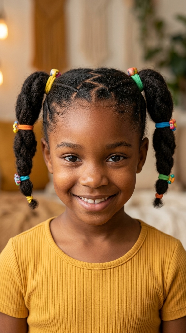 Pigtails with Zig-Zag Parting