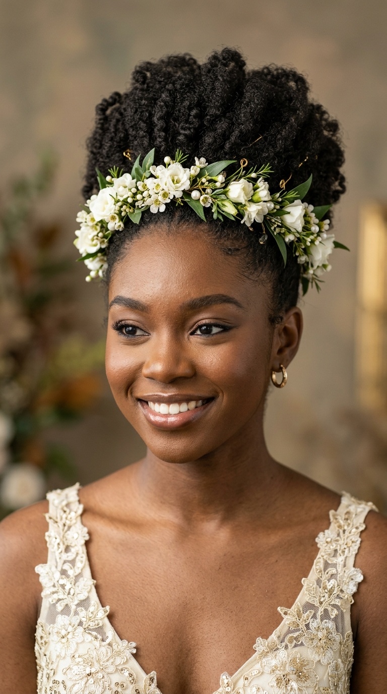 Pineapple Updo with a Floral Crown