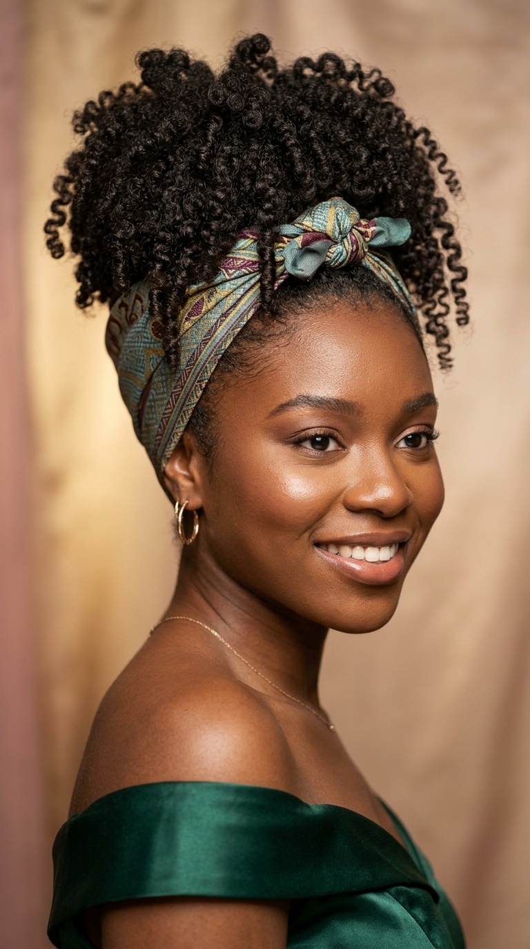 Pineapple Updo with a Headwrap