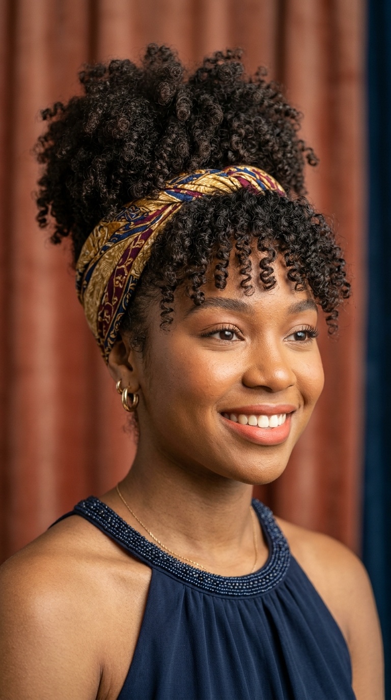 Pineapple Updo with Bangs