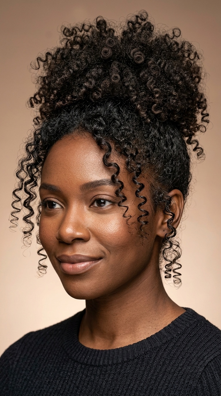 Pineapple Updo with Curly Tendrils