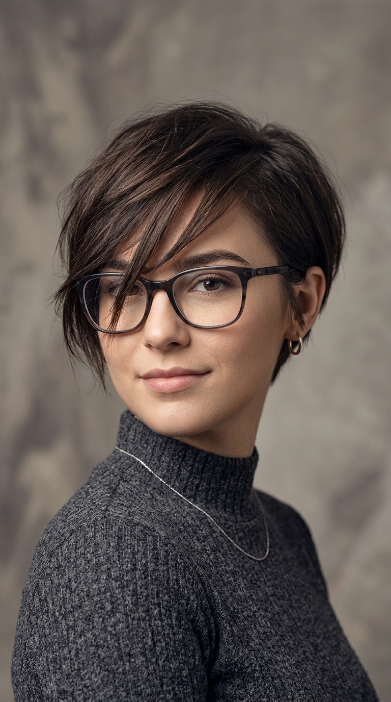 Pixie Cut with Long Asymmetrical Bangs
