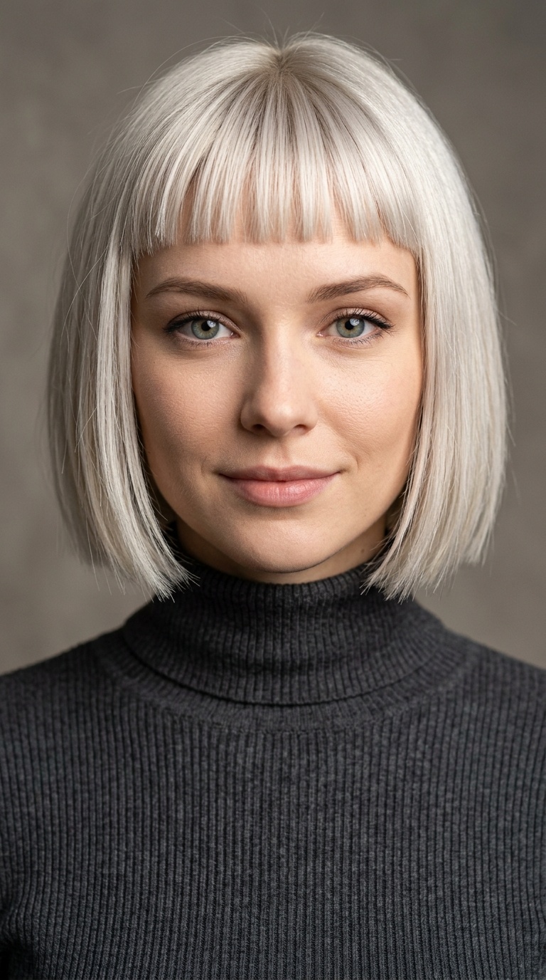 Platinum Blonde Bob with Baby Bangs