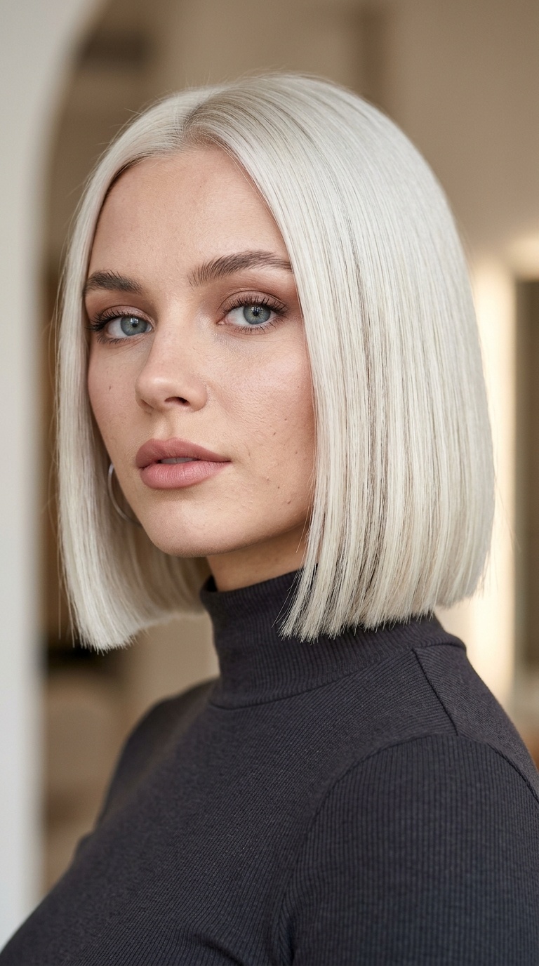 Platinum Blonde Sharp Blunt Bob