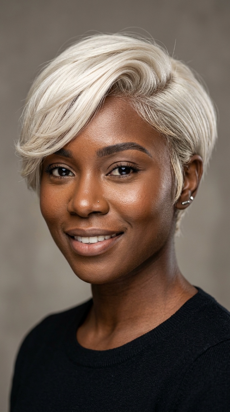 Platinum Blonde Side-Swept Cut