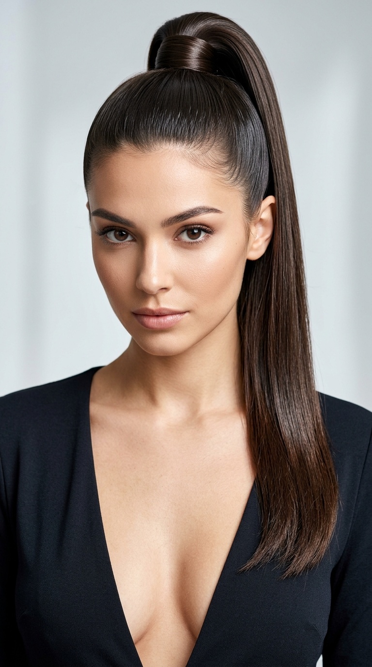 Plunging Neckline and the High Polished Ponytail