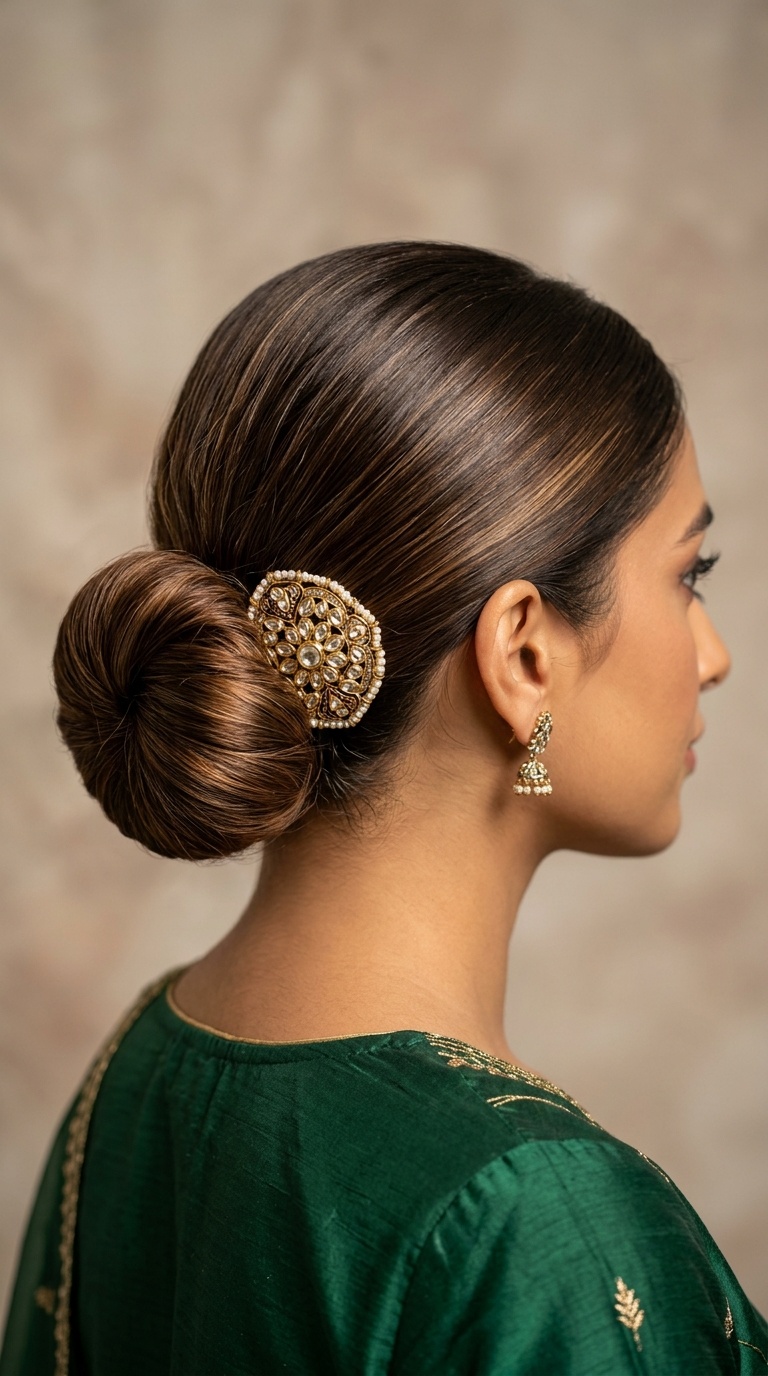 Polished Chignon with Statement Brooch