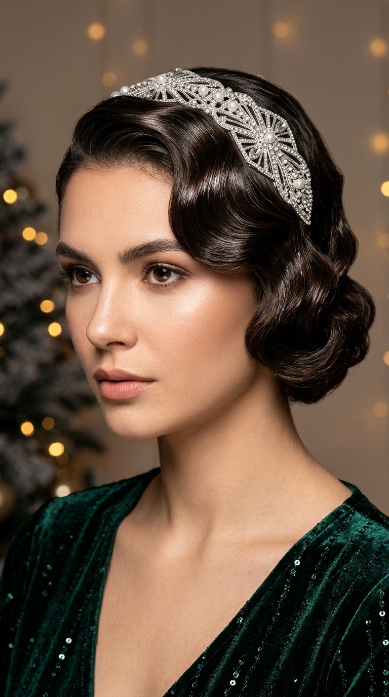 Polished Finger Waves with an Art Deco Band