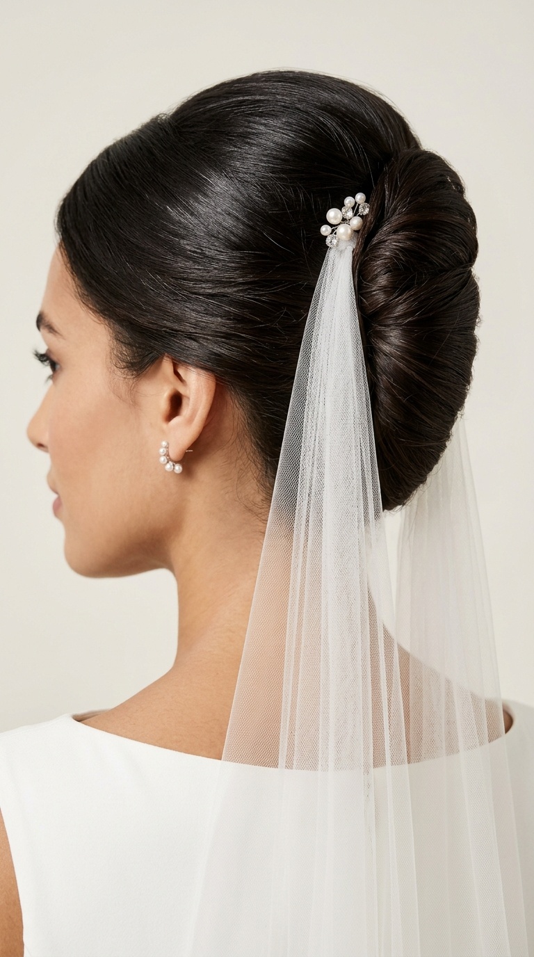 Polished French Twist with Vertical Veil Attachment