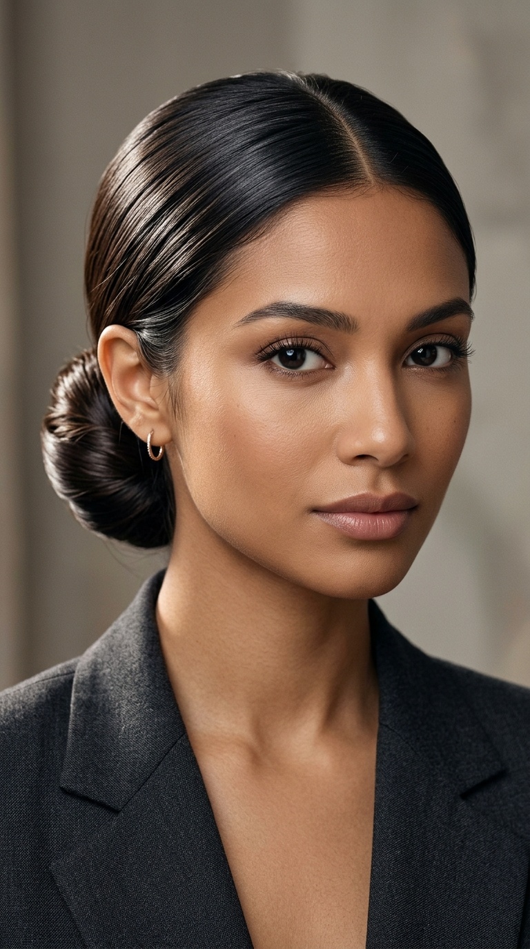 Polished Low Bun with a Middle Part