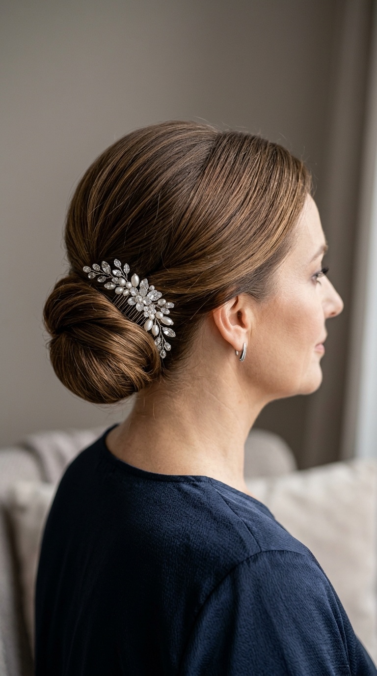 Polished Low Bun with Decorative Comb