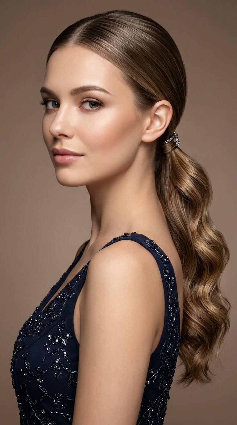 Polished Low Ponytail with Wave
