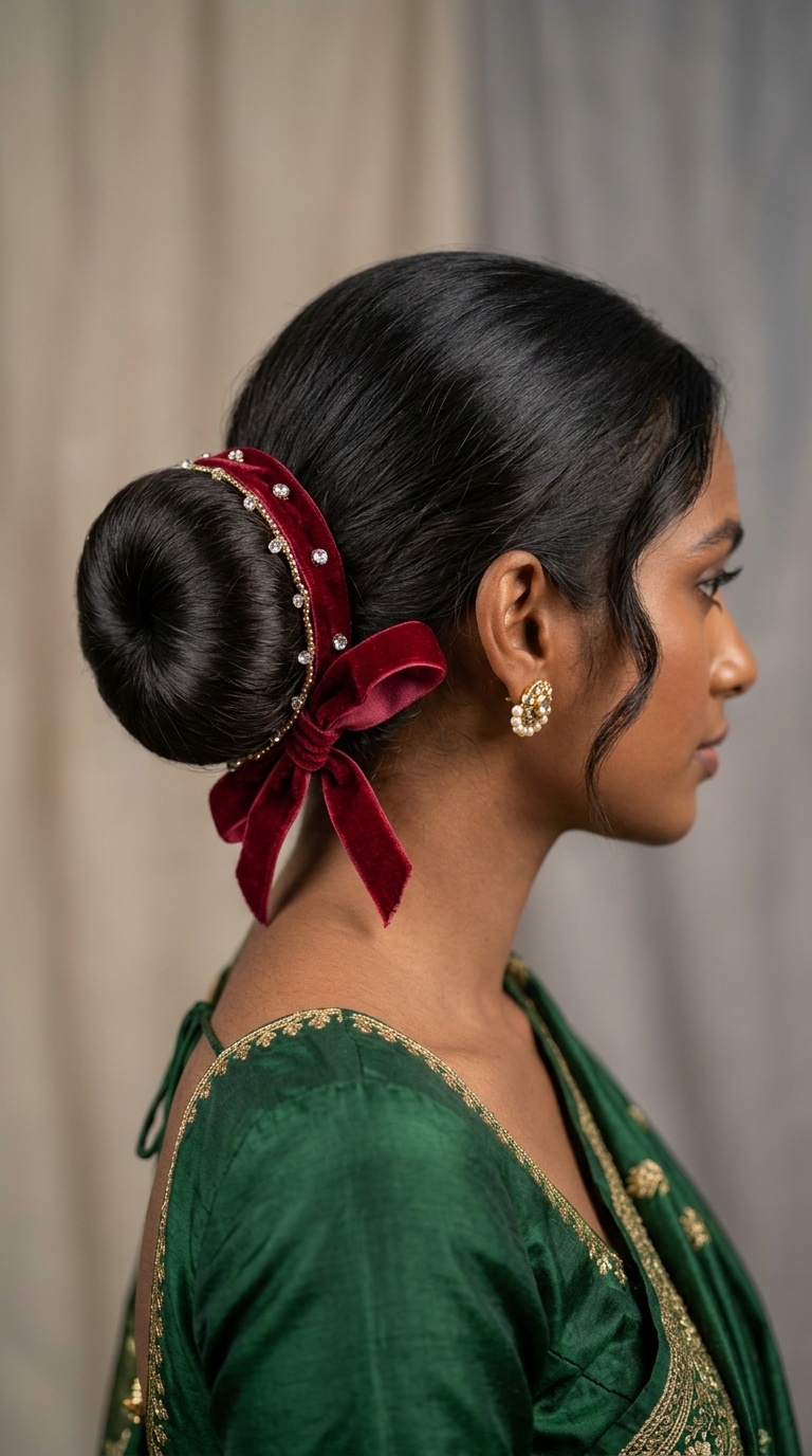 Polished Sock Bun with Velvet Ribbons