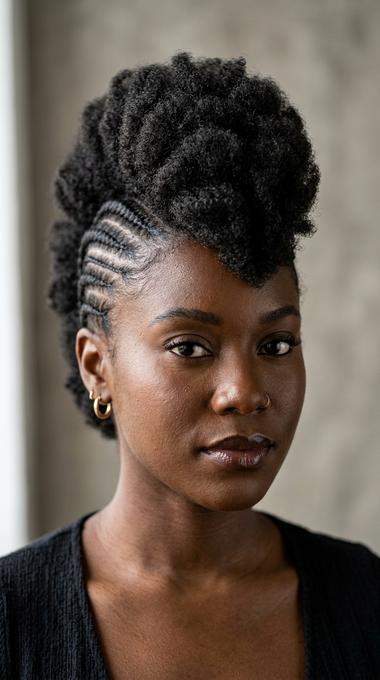 Pompadour Mohawk with Sleek Side Braids