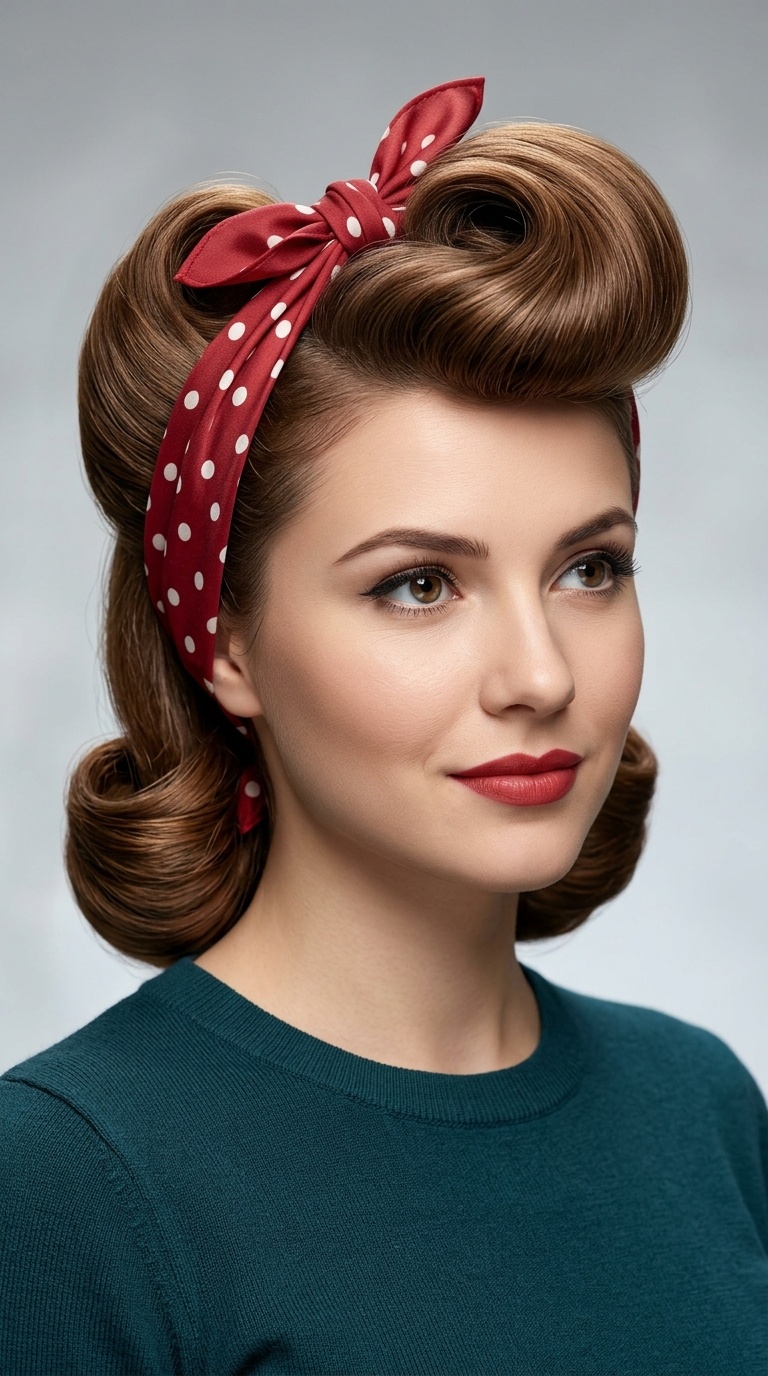 Pompadour Roll with a Front-Knot Scarf