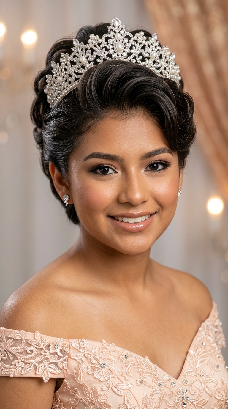 Pompadour Style with Elevated Tiara