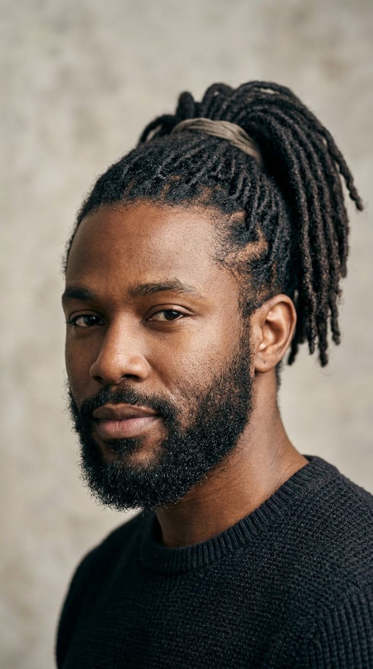 Ponytail Locs with Beard
