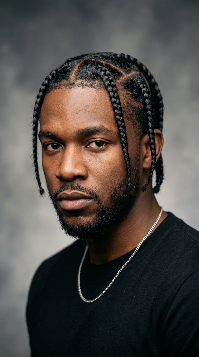 Pop Smoke Style Braids with Deep Side Parts