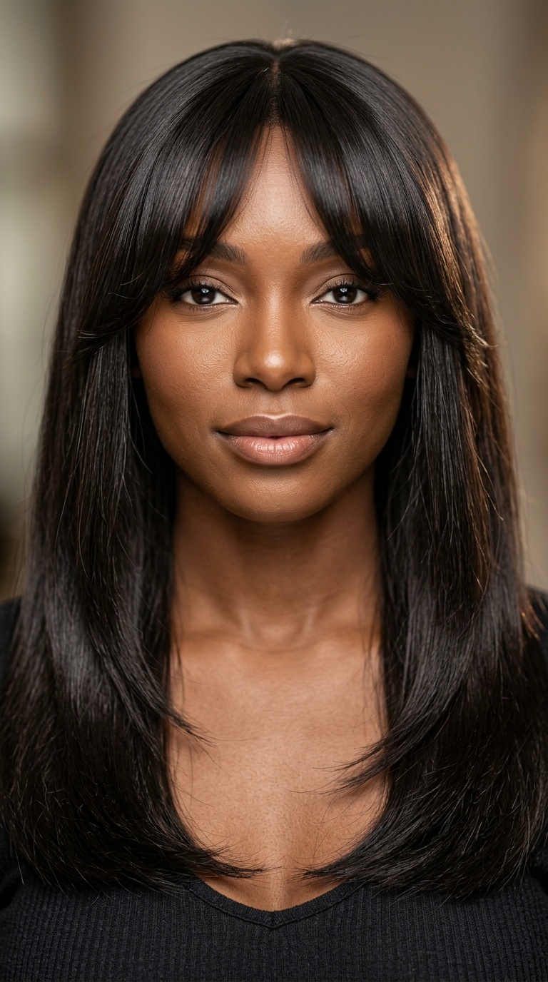 Pressed Straight with Curtain Bangs