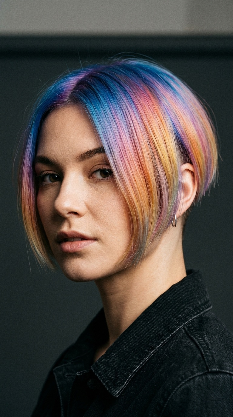Rainbow Gradient Undercut Bob