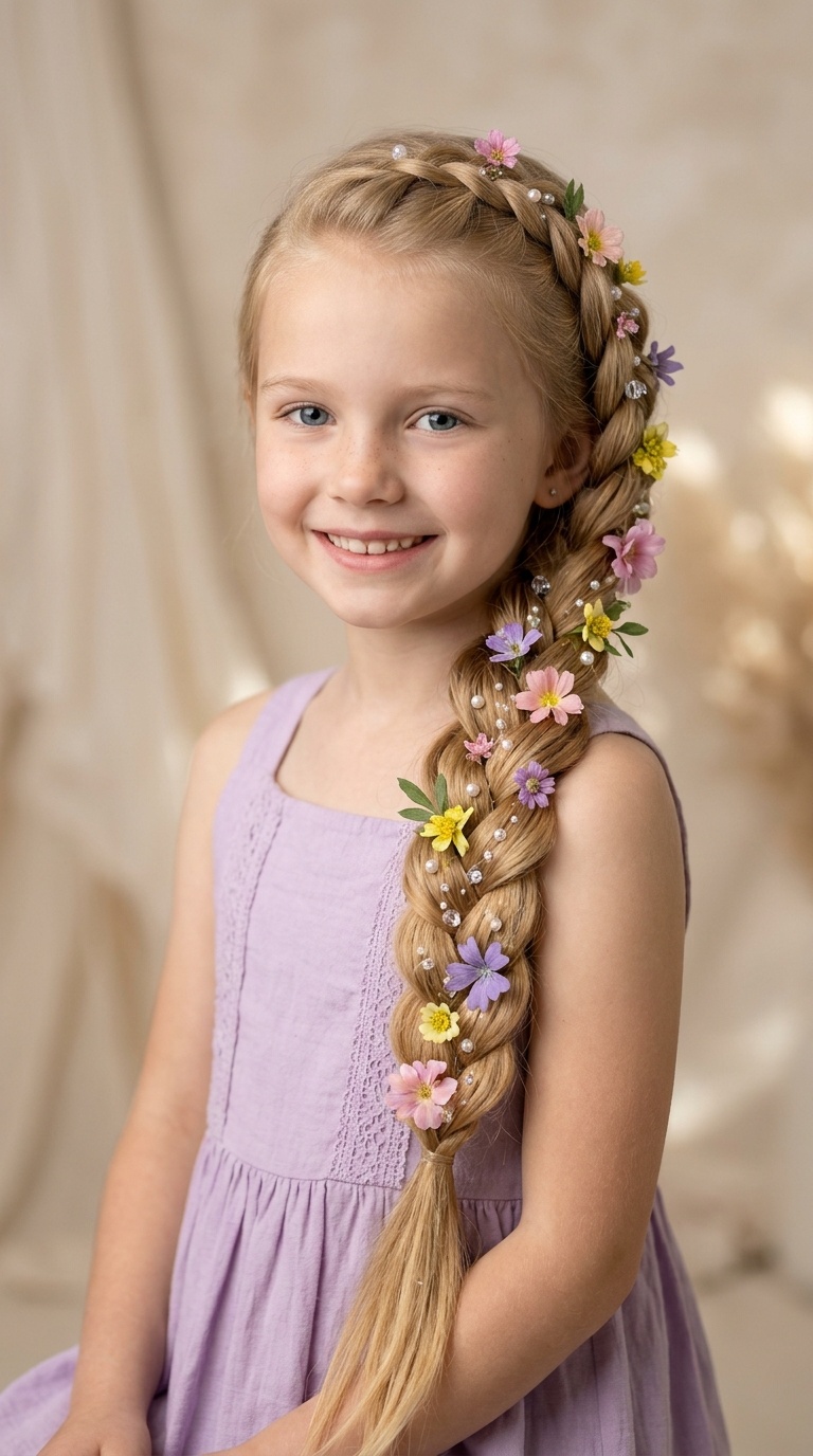Rapunzel-Style Extra Long Braid with Flowers