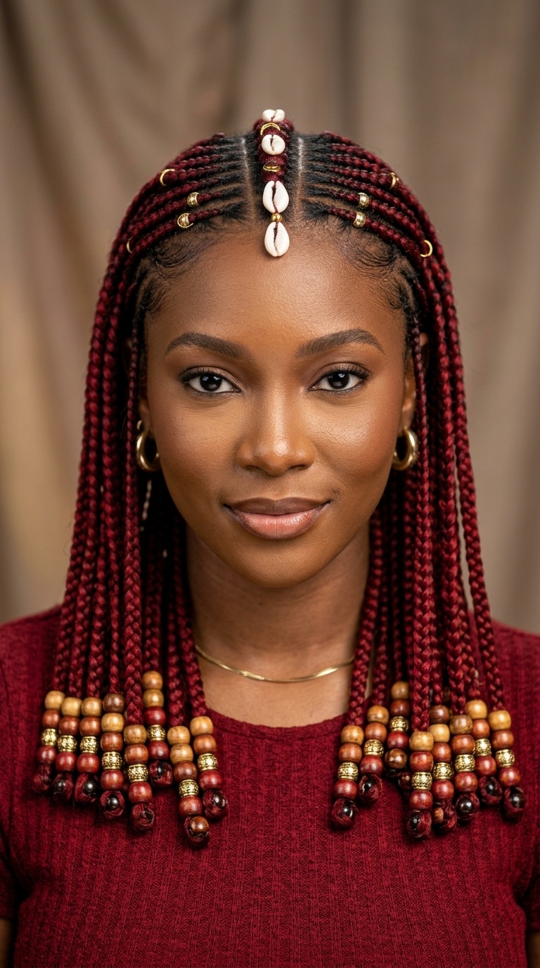 Red Velvet Braids with Matching Beads