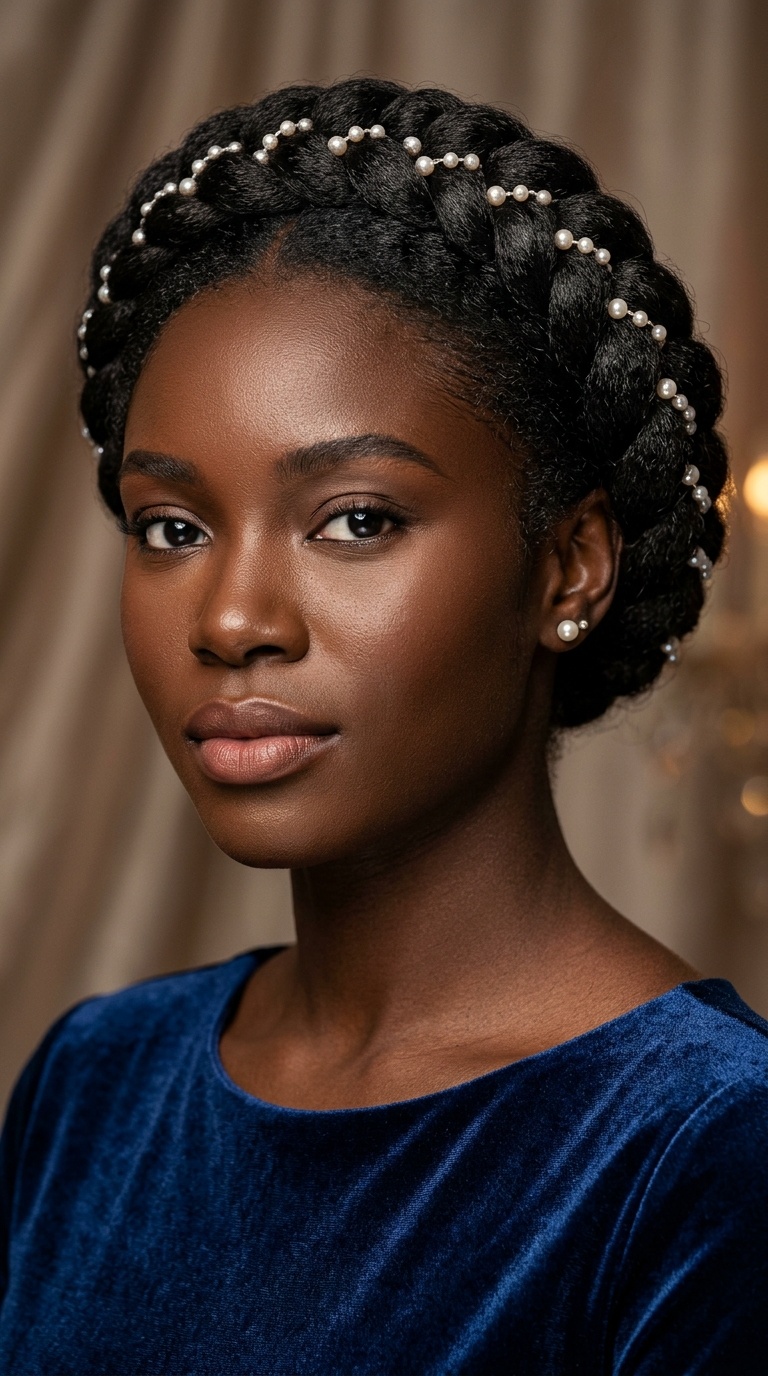 Regal Crown Braid with Pearl Accents