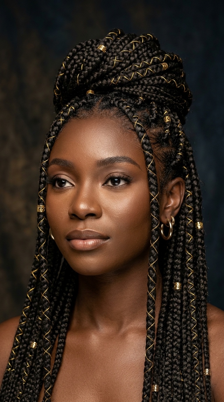 Regal Goddess Braids with Golden Thread