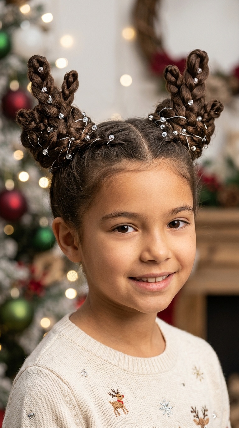Reindeer-Inspired Braided Buns