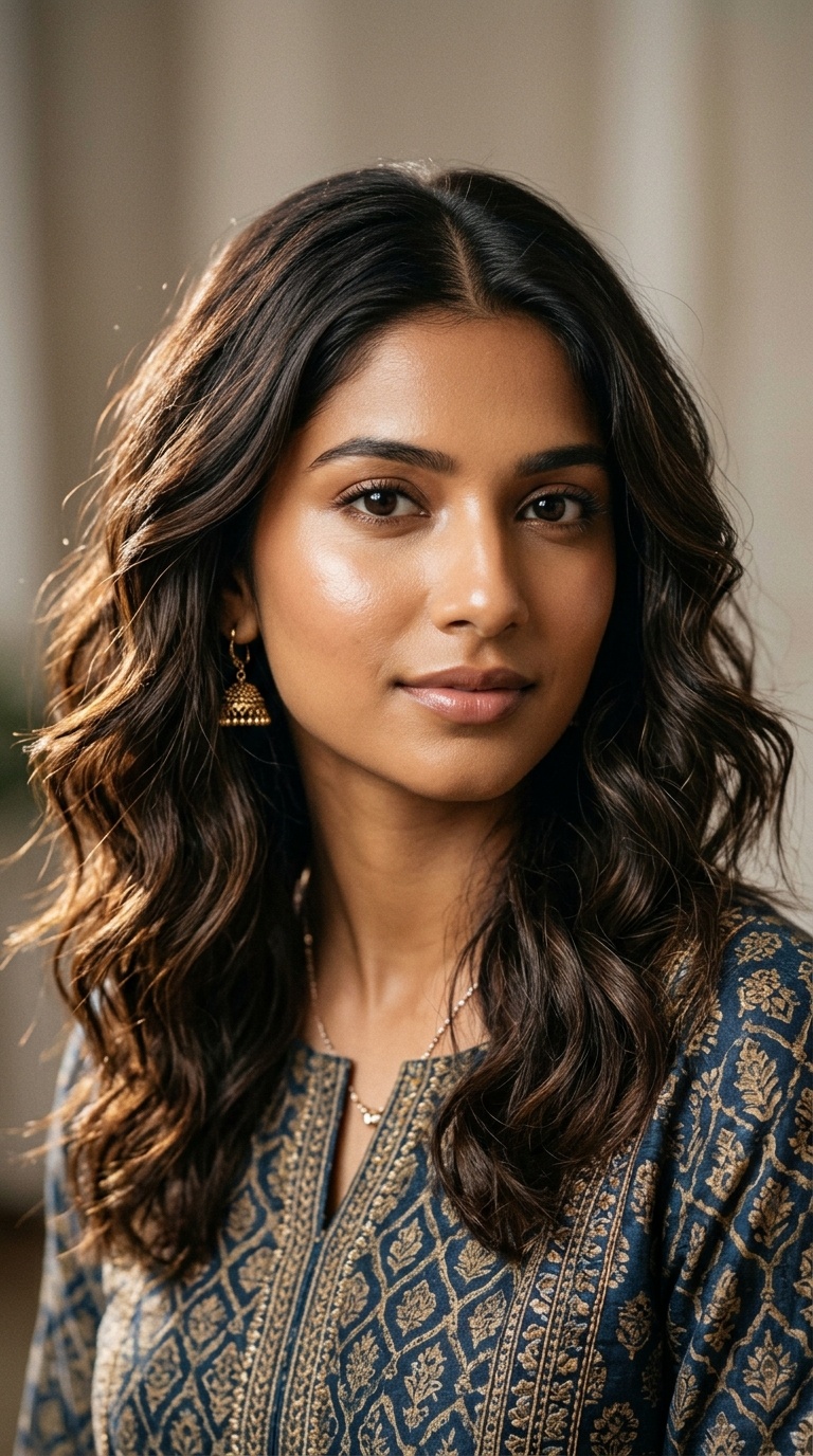 Relaxed Beach Waves with Center Parting