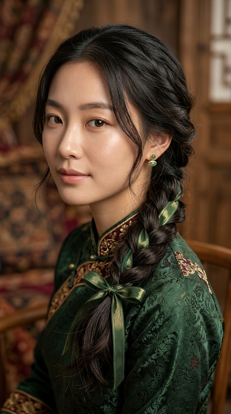 Relaxed Low Braid with Ribbon