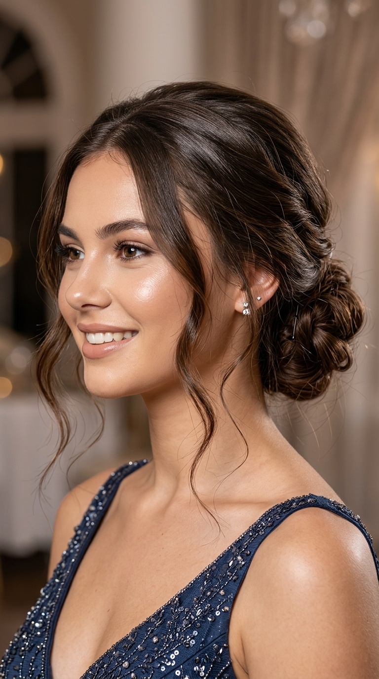 Relaxed Low Bun with Soft Tendrils