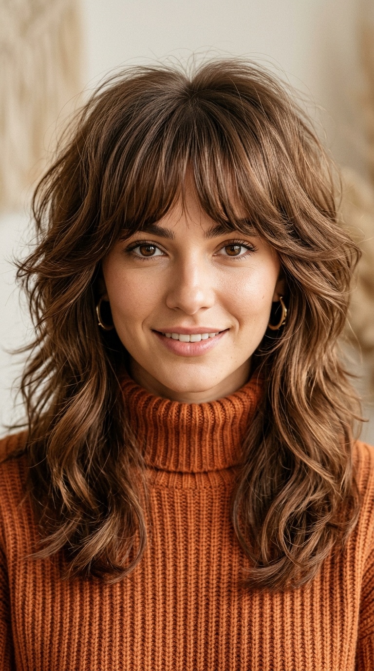 Retro 70s Layers with Voluminous Bangs