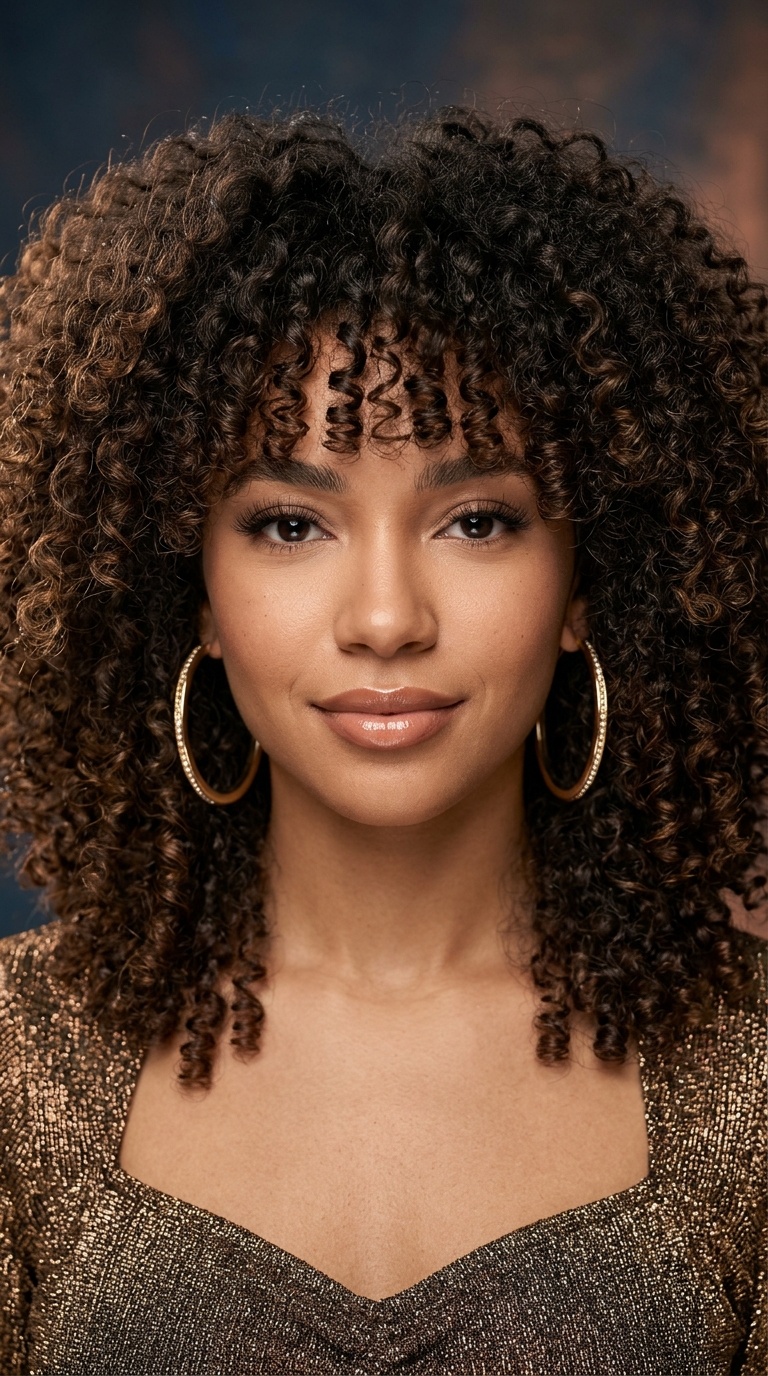 Retro Disco Curls with Voluminous Bangs