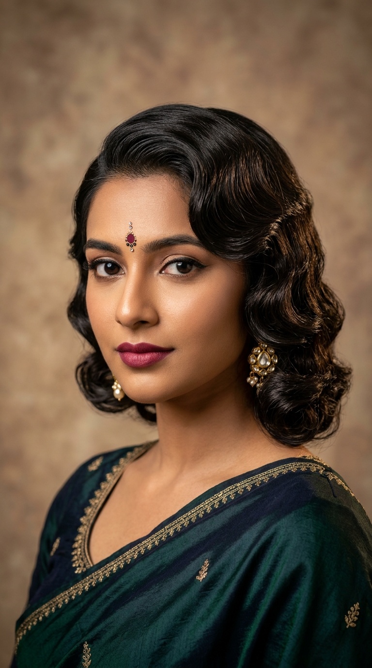 Retro Finger Waves with a Bold Bindi