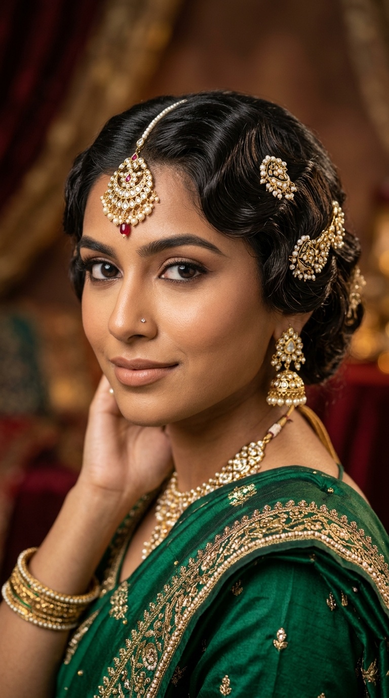 Retro Finger Waves with Kundan Accents