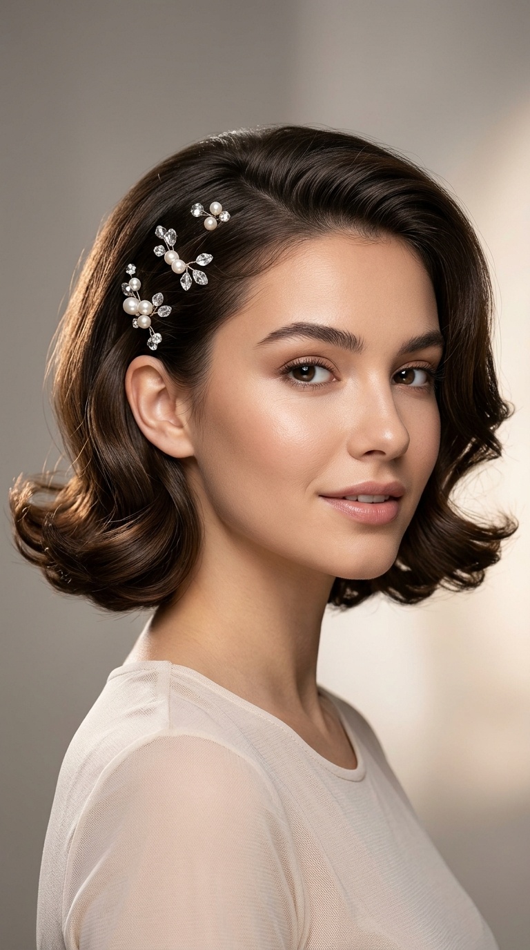 Retro Flip with Pearl and Crystal Pins