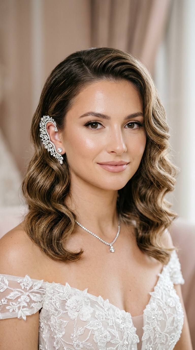 Retro Glamour Waves with Jeweled Ear Cuffs